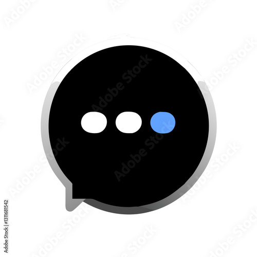 Black speech bubble with white and blue dots