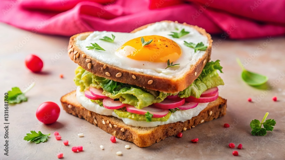 Valentine's Day Breakfast: Egg & Avocado Sandwich with Copy Space Valentine's Day Breakfast: Egg & Avocado Sandwich with Copy Space