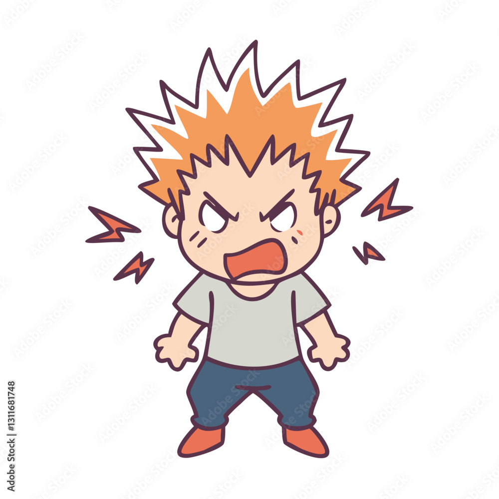 Angry cartoon boy with spiky hair Angry cartoon boy with spiky hair
