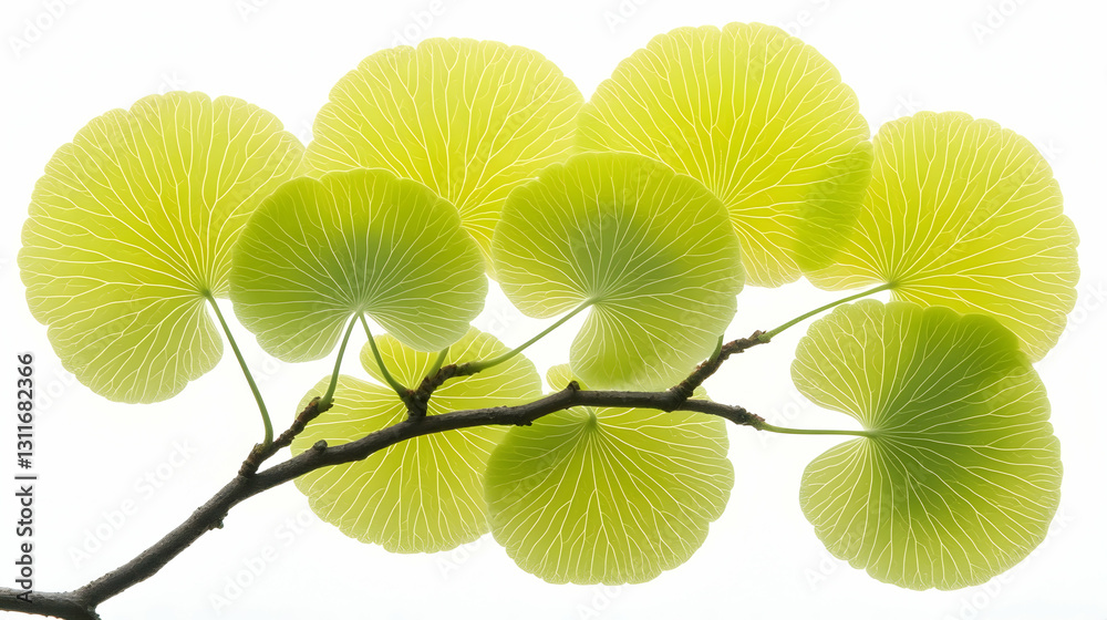 Obraz premium Delicate Green Leaves Against a Soft White Background