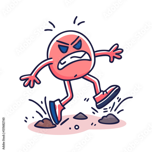 Angry red face emoji stomping ground