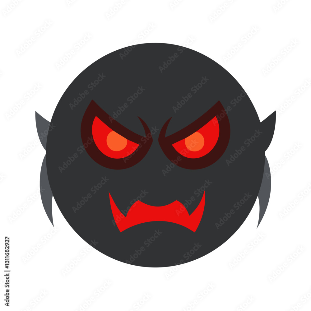 Evil demon face with glowing red eyes icon Evil demon face with glowing red eyes icon