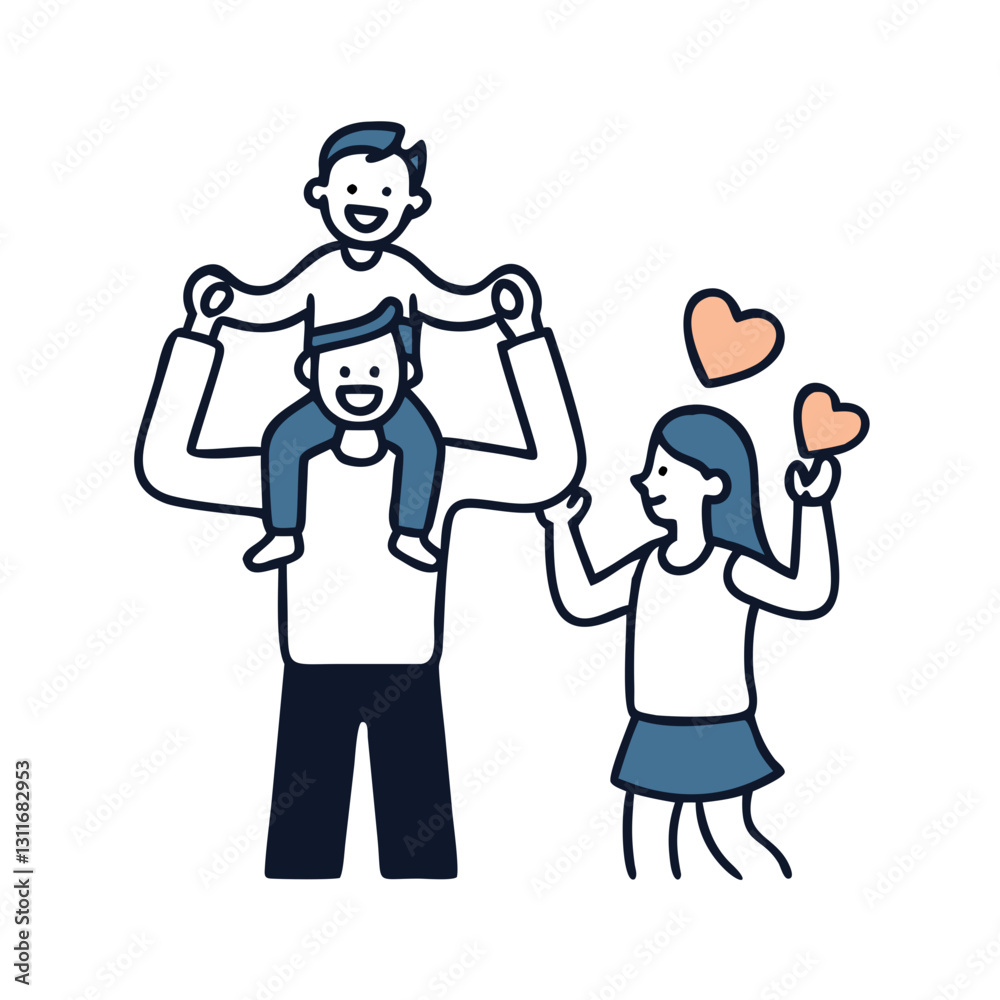Loving family with two children illustration Loving family with two children illustration