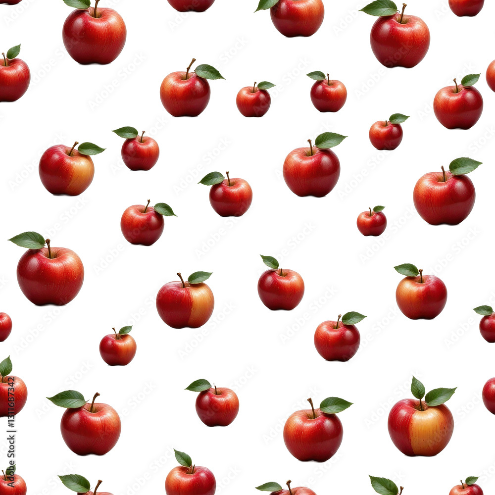 Red Apples with Leaves Pattern on Transparent Background