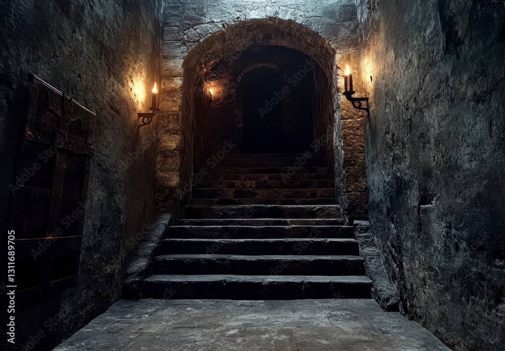 Fototapeta premium Dark Stone Staircase Scene