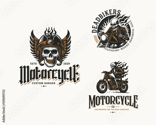 Vintage racing dead skull motorcycle garage logo template