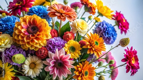 Vibrant Artificial Flowers on White Background - Colorful Fake Blooms for Crafts & Decoration