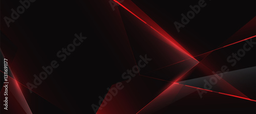 Abstract technology background, red lines with black polygon elegant background vector illustration for banner business presentation