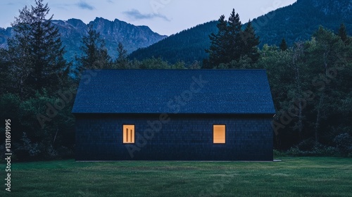 Inside this modernist dark brown alpine home, black shingled walls create a c...