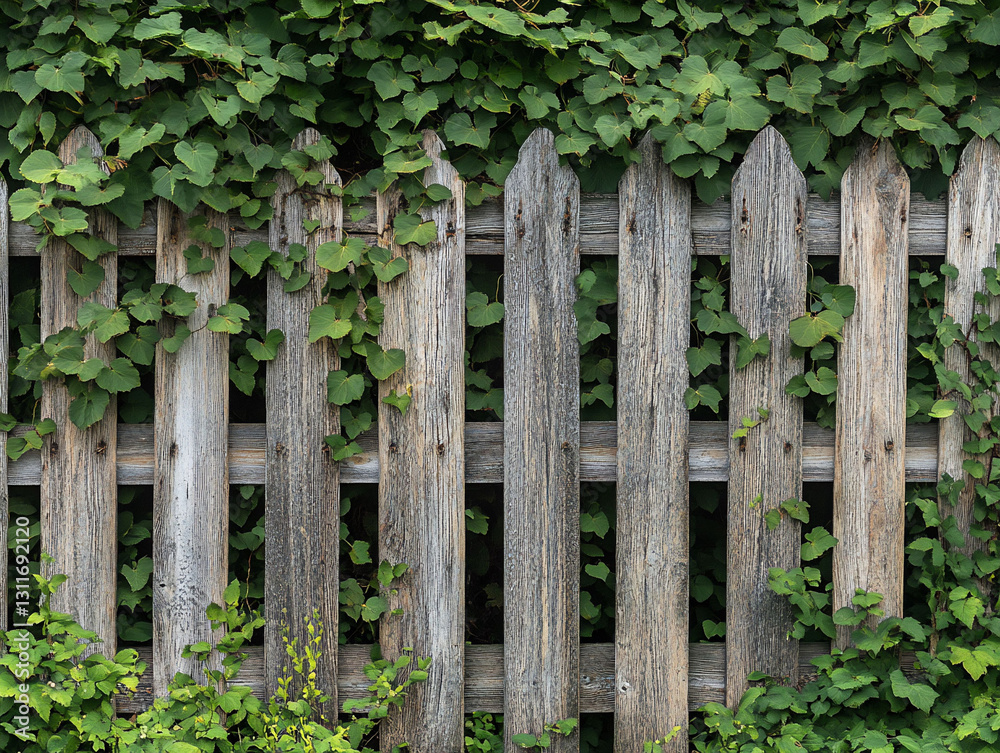Rustic Wooden Fence Overgrown with Green Vines Nature Background Rustic Wooden Fence Overgrown with Green Vines Nature Background