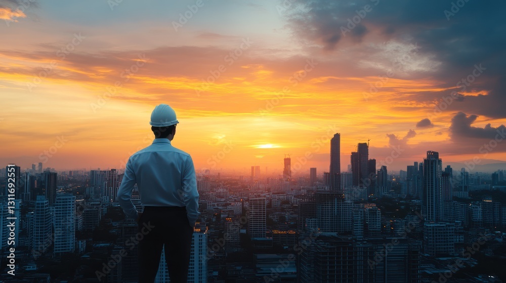 Architect Admiring Cityscape at Sunset Architect Admiring Cityscape at Sunset