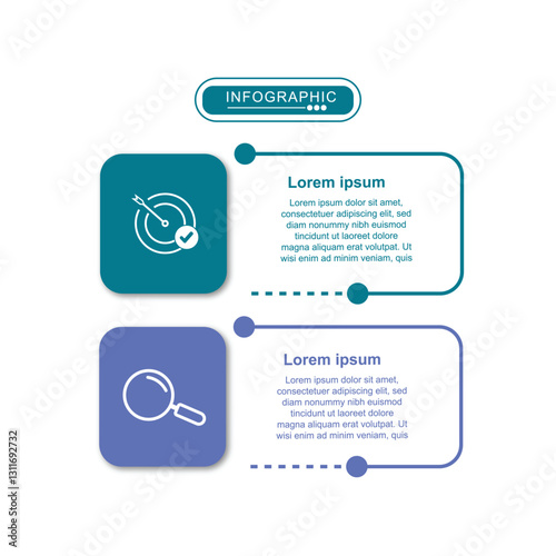 Business infographic template. 2 Step timeline journey. Process diagram, 2 options on white background, Info graph elements vector illustration.