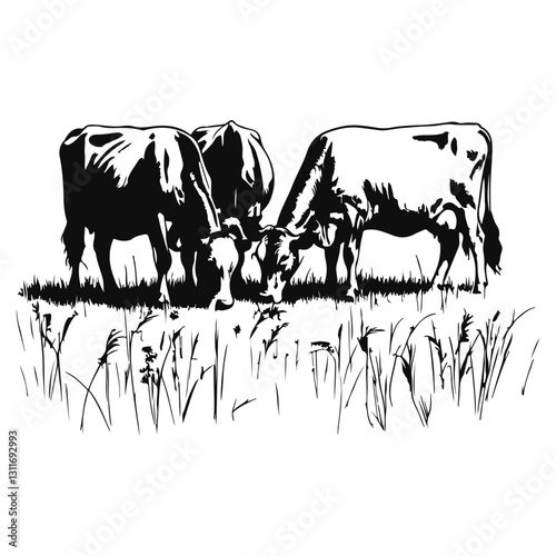 Cows sketched illustration