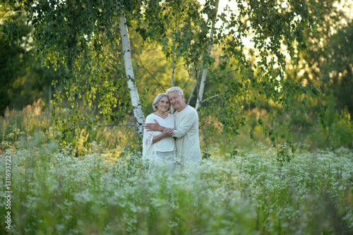 Obraz na płótnie Loving mature couple in the park in summer w salonie