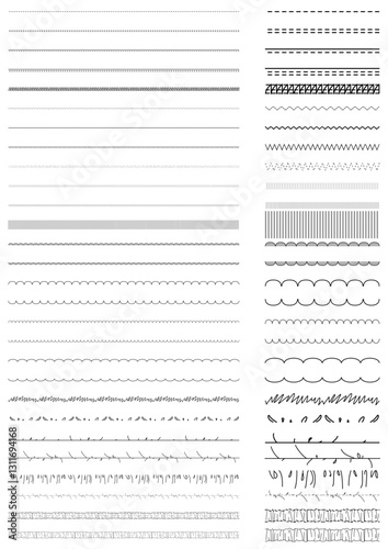 STITCH BRUSHES
A selection of illustrator vector brushes for Fashion Cads including topstitch, overstitch, overlocking and decorative stitches and trims.