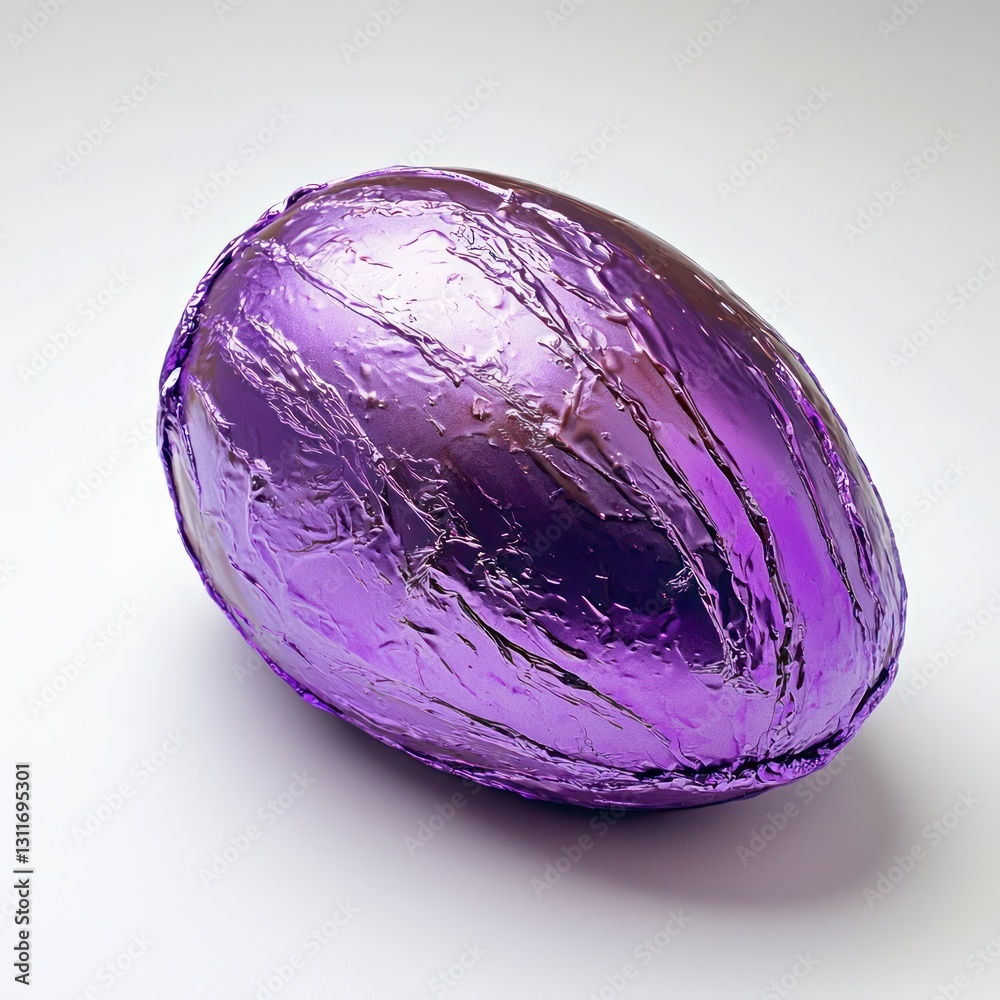 Clean canvas showcasing a milk chocolate Easter egg in purple foil. Clean canvas showcasing a milk chocolate Easter egg in purple foil.