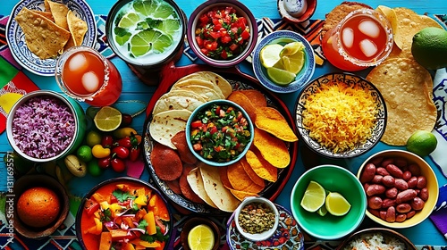 Vibrant Overhead Shot of a Colorful Mexican Food Feast