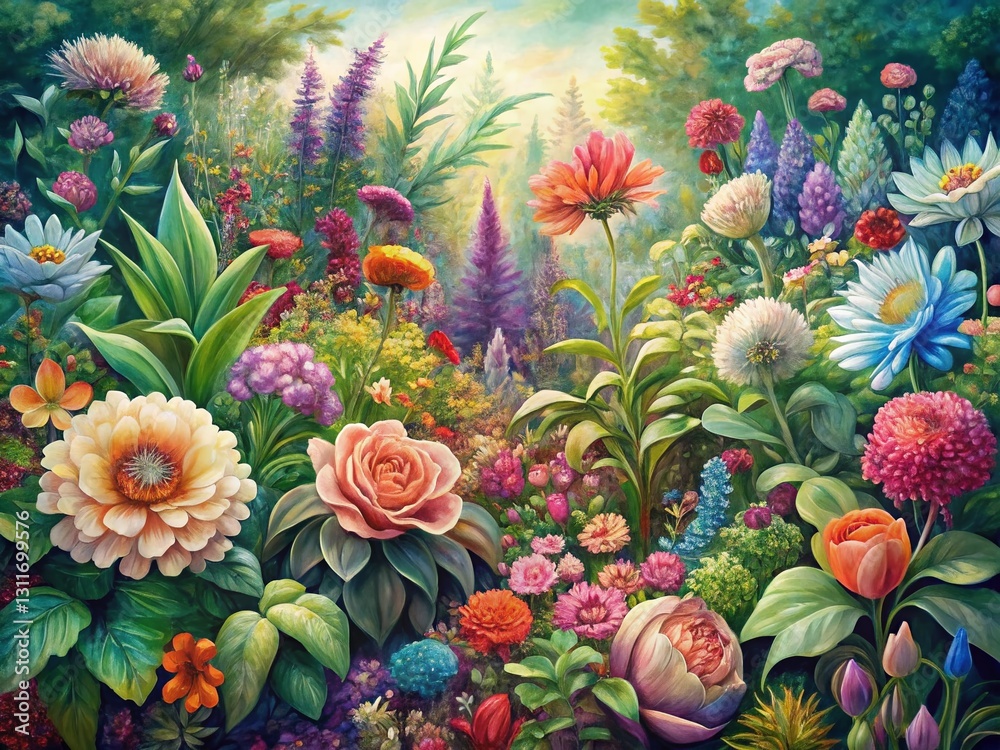 Vibrant Detailed Flower Garden Illustrations for Book Covers - Candid Photography Style Vibrant Detailed Flower Garden Illustrations for Book Covers - Candid Photography Style