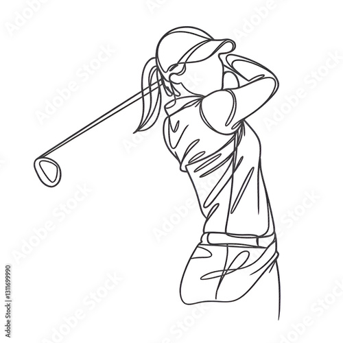 A pencil drawing of a golfer swinging. The swing motion is expressed clearly and smoothly. Pencil sketch.