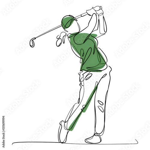 A pencil drawing of a golfer swinging. The swing motion is expressed clearly and smoothly. Pencil sketch.