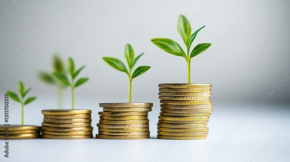 A conceptual image of financial growth featuring stacked gold coins with small green plants sprouting, set against a clean white background, symbolizing smart investment and wealth accumulation. A conceptual image of financial growth featuring stacked gold coins with small green plants sprouting, set against a clean white background, symbolizing smart investment and wealth accumulation.