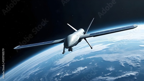 Military Drone in Orbit Around Earth, Space-Based Recon