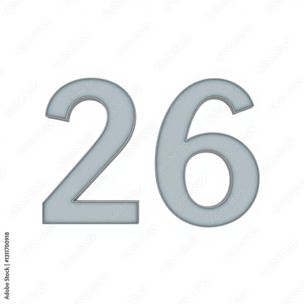 High-resolution stock photo of the number 26, rendered in a clean sans-serif font, commercial quality, professional lighting, neutral background High-resolution stock photo of the number 26, rendered in a clean sans-serif font, commercial quality, professional lighting, neutral background