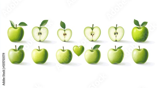 Green apple slices and whole fruit collection photo