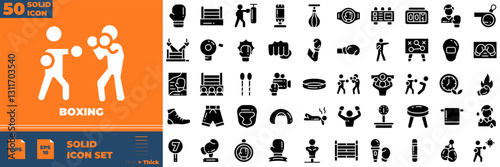 Boxing Solid Editable Icons set