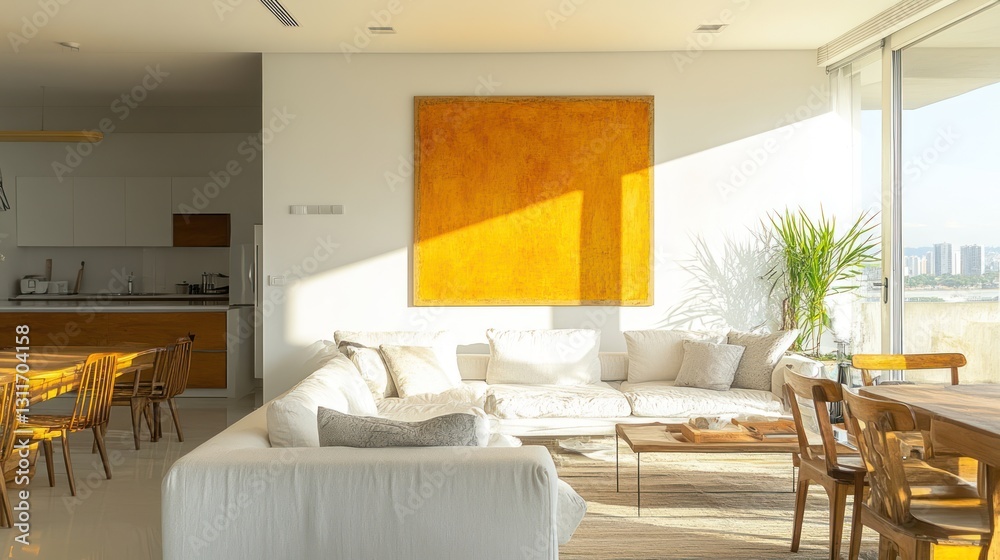 Fototapeta premium Modern apartment living room with city view