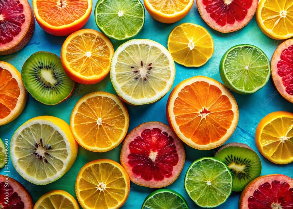 Fototapeta premium Vibrant Fruit Slices: A Scientifically Inspired Fashion Photography
