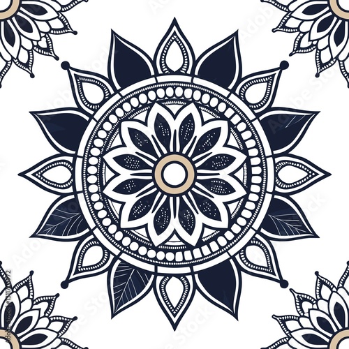 Intricate mandala art with decorative floral patterns in monochrome design