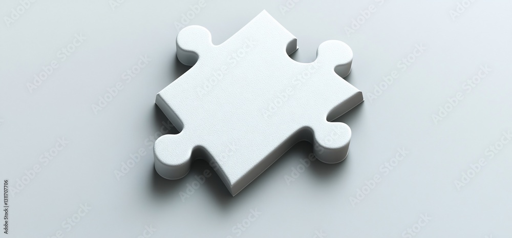 Single White Puzzle Piece on Light Gray Surface Single White Puzzle Piece on Light Gray Surface