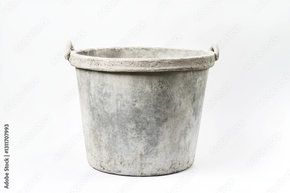 Concrete bucket on a white background showcasing its unique texture and design features Concrete bucket on a white background showcasing its unique texture and design features