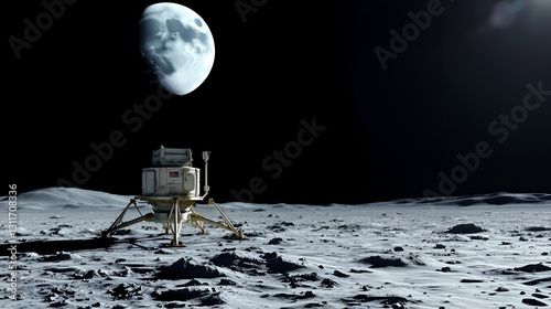 lunar lander on moon surface with Earth in background, showcasing vastness photo