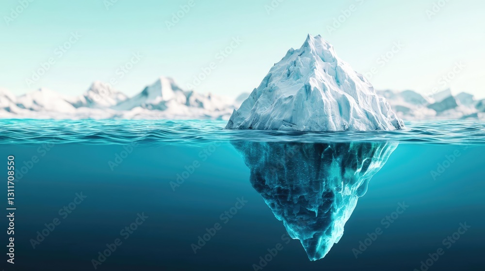 Obraz premium Iceberg melting idea. A stunning iceberg floating in clear blue water, showcasing nature's beauty and serenity.