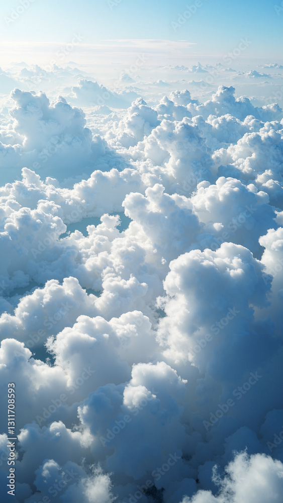 Aerial View of Fluffy White Clouds Over a Serene Landscape - Ideal for Travel Brochures, Wellness Websites, and Inspirational Quotes Aerial View of Fluffy White Clouds Over a Serene Landscape - Ideal for Travel Brochures, Wellness Websites, and Inspirational Quotes