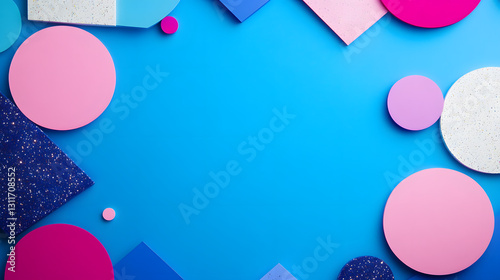 Abstract collage of colorful shapes and patterns, vibrant and dynamic, showcasing a fusion of geometric forms, bold colors, and intricate designs, creating a lively and energetic visual composition.
