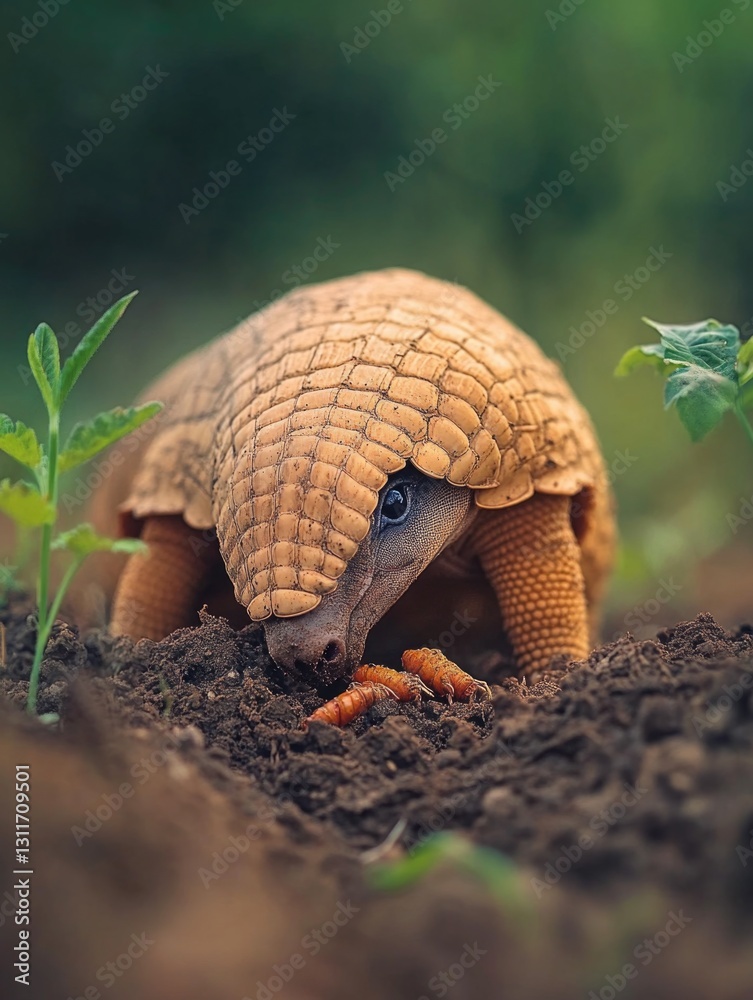 Obraz premium A snapping turtle is seen grazing in a garden patch with plants and flowers.