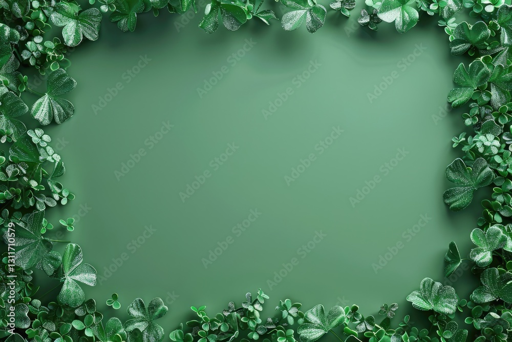 Fototapeta premium shamrock green leaves frame on light green background