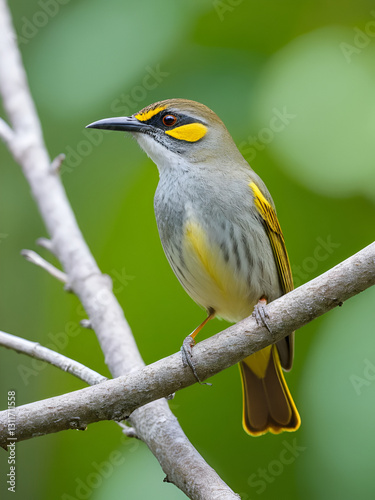Rufous throated Honeyeater perched on branch