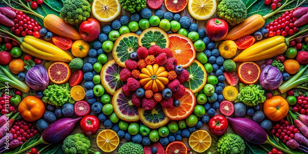 Fototapeta premium Vibrant Kaleidoscope of Colorful Vegetables and Fruits in a Stylish Food Arrangement