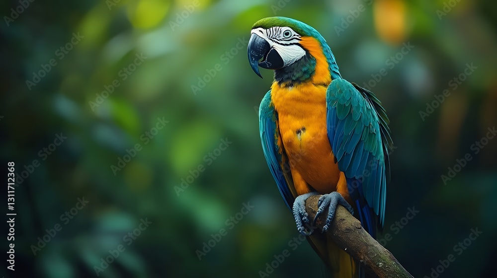 Obraz premium Colorful macaw perched in lush rainforest wildlife photography natural habitat close-up view avian beauty