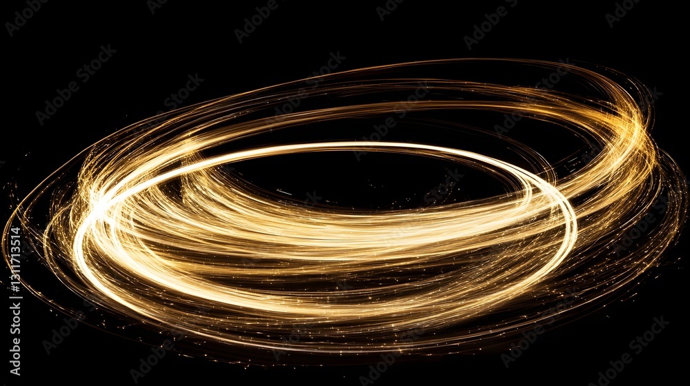 Golden Light Trails Create Abstract Circular Design Golden Light Trails Create Abstract Circular Design