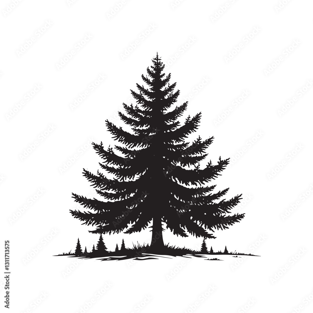 Obraz premium Silhouette of Blue Spruce Tree - Minimalist Tree Design - Blue Spruce Tree Art - Blue spruce Illustration.
