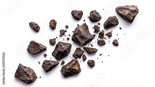 Dark Rocks Scattered on White Surface