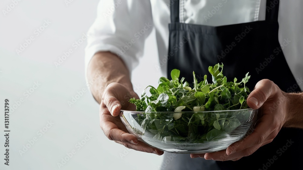 Generic Chef Preparing Perspective Fresh Herbs Salad
