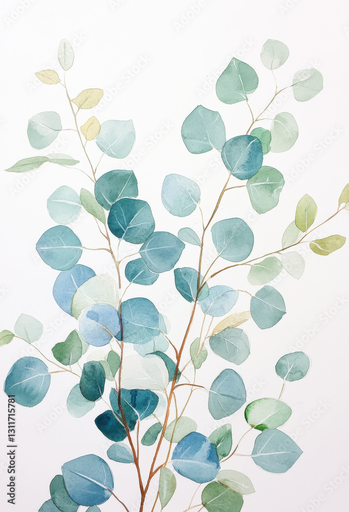 beautiful watercolor illustration of green and blue leaves on branches, showcasing serene and calming nature theme. Perfect for home decor or art projects beautiful watercolor illustration of green and blue leaves on branches, showcasing serene and calming nature theme. Perfect for home decor or art projects