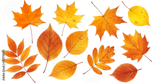 Vibrant Autumn Leaves Display isolated on white or transparent png background photo