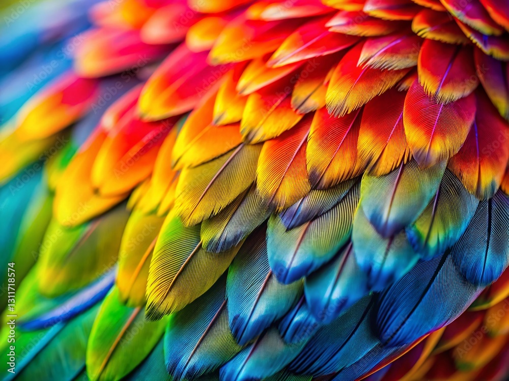 Obraz premium Vibrant Parrot Feathers Macro Tilt-Shift Photography Stock Photo